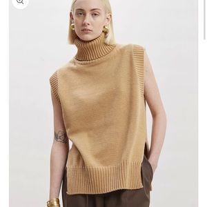 NWOT Frankie Shop "Split Hem Roll Neck" Vest Oat